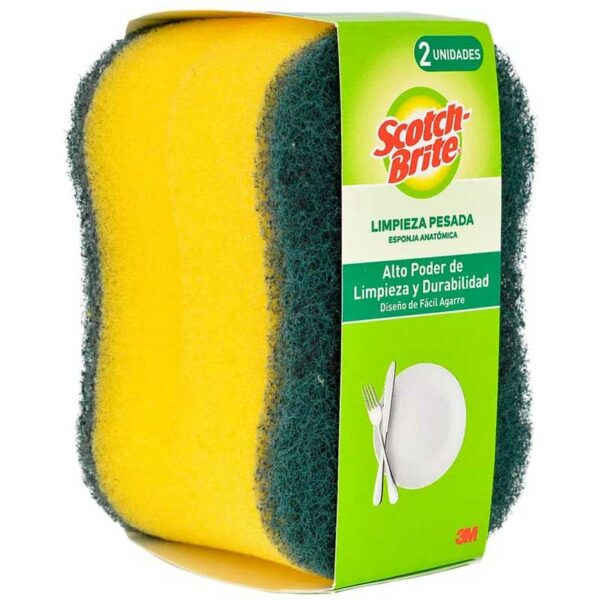 Esponja Doble Uso Scotch-Brite Limpieza Pesada Cocina (2 uds)