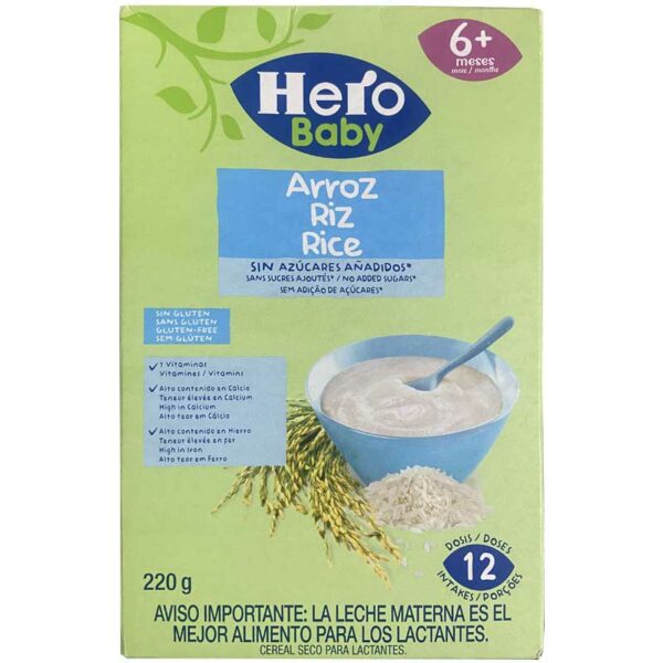 Cereal-Seco-Hero-Baby-Arroz-sin-Gluten-(A-partir-de-los-6-meses),-220-g-Front Cereal Seco Hero Baby Arroz sin Gluten (A partir de los 6 meses), 220 g