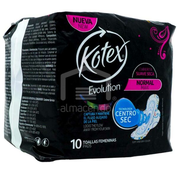 Toallas Femeninas Kotex Evolution Normal/Maxi, 10 uds