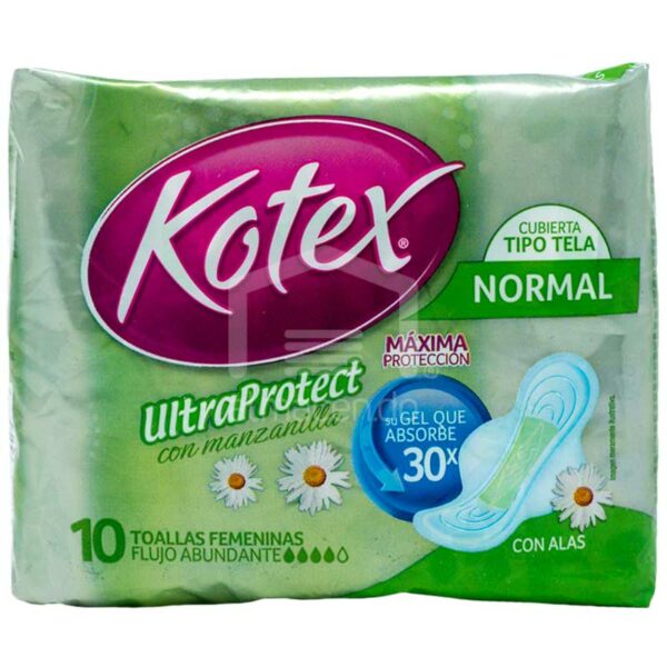 Toallas-Kotes-UltraProtect-con-Manzanilla-Normal-(10-Ud)-Front Toallas Femeninas Kotex UltraProtect Normal Con Manzanilla, 10 uds
