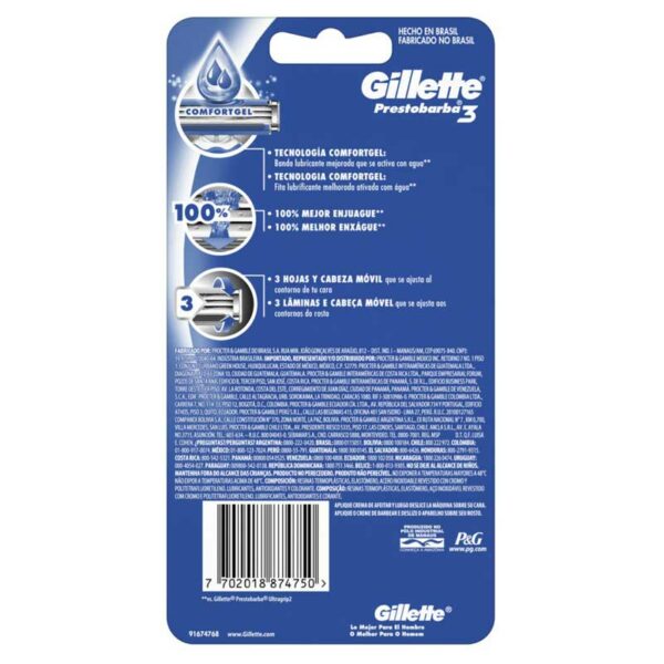 Afeitadora-Desechable-Gillette-Prestobarba3-Hombre-(4-uds)-Back Afeitadora Desechable Gillette Prestobarba3 Hombre (4 uds)