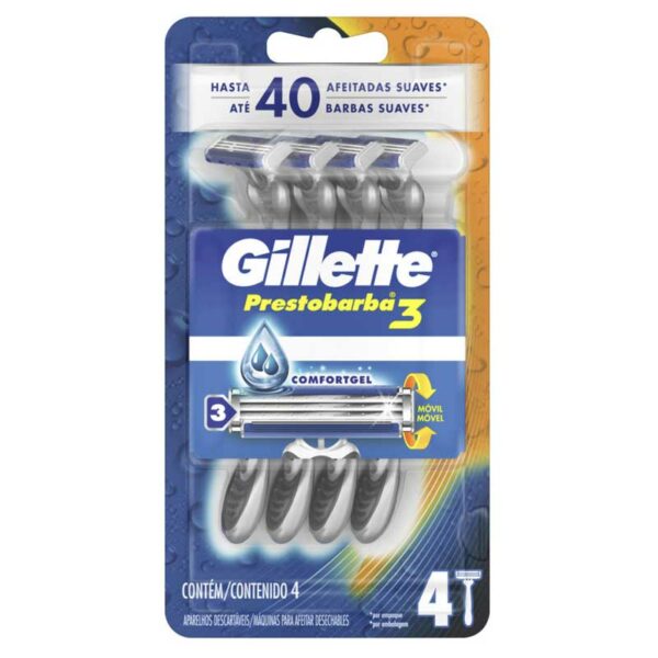 Afeitadora-Desechable-Gillette-Prestobarba3-Hombre-(4-uds)-Front Afeitadora Desechable Gillette Prestobarba3 Hombre (4 uds)