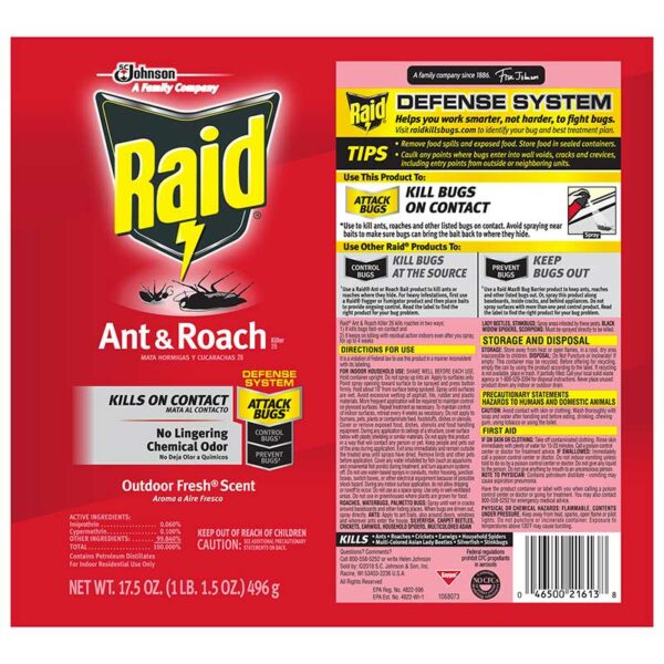 Pesticida Raid Mata Insectos Hormigas y Cucarachas, 17.5 oz