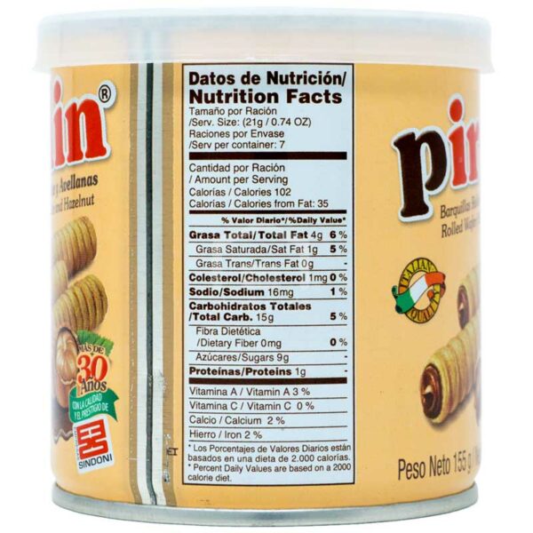 Barquillas Pirulin Rellenas de Chocolate y Avellanas, 155 g