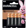 Batería Alcalinas Duracell AA, 4 uds