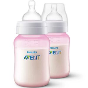 Biberón Philips Avent Anti-colic de Cuello Ancho Color Rosado, 9 oz (2 uds)