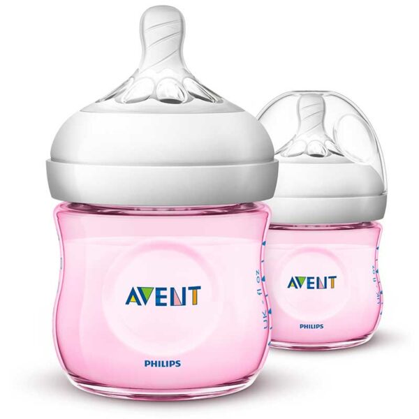 Biberón Philips Avent Natural de Cuello Ancho Color Rosado, 4 oz (2 uds)