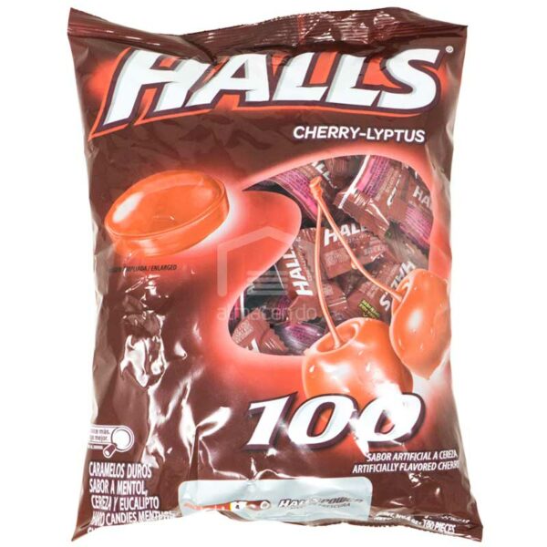 Caramelo-Duro-Halls-Sabor-a-Mentol_-Cereza-y-Eucalipto_-100-uds_Front Caramelo Duro Halls Sabor a Mentol, Cereza y Eucalipto, 100 uds