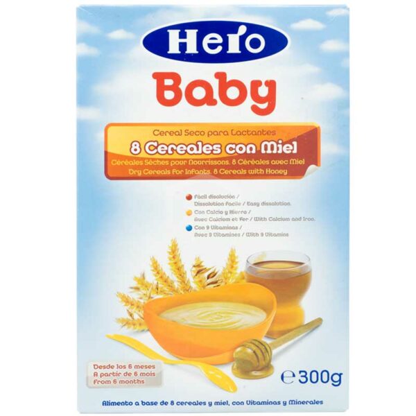 Cereal Seco Hero Baby 8 Cereales con Miel (A partir de los 6 meses), 300g