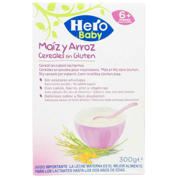 Cereal Seco Hero Baby Maíz y Arroz Cereales sin Gluten, 300 g (A partir de los 6 meses)