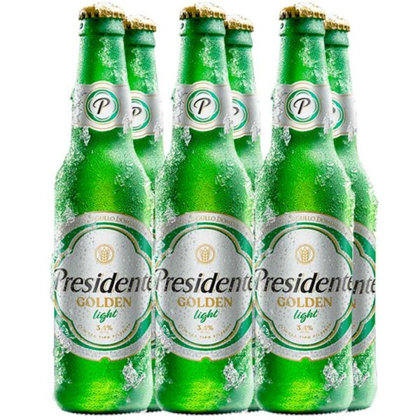 Cerveza Presidente Golden Light, 12 oz (6 pack)