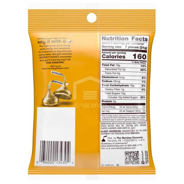 Chocolates Hershey's Kisses con Leche & Amendra, 5.3 oz