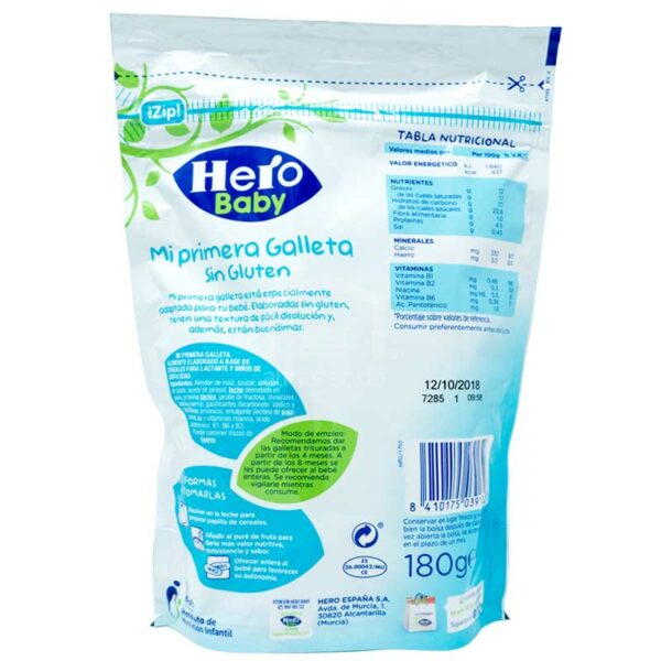 Galleta a Base de Cereal sin Gluten Hero Baby, 180 g