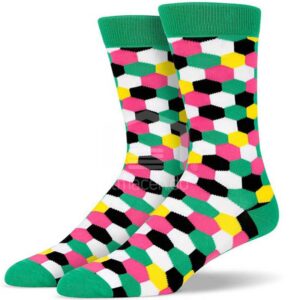 Medias Soxy Green White Pink Yellow Small Hexagon