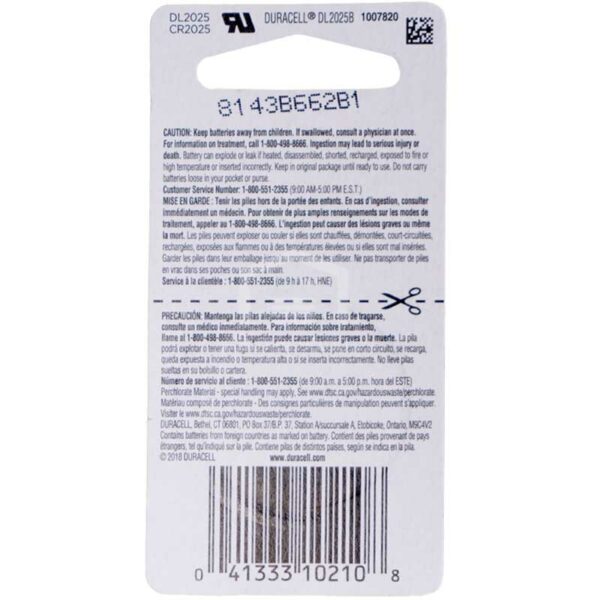 Batería Duracell de Botón de Litio 2025 (1 ud)