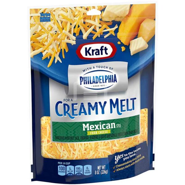 Queso Kraft Rallado Cuatro Quesos Estilo Mexicano con Toque de Philadelphia, 8 oz