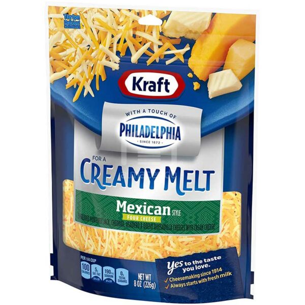 Queso Kraft Rallado Cuatro Quesos Estilo Mexicano con Toque de Philadelphia, 8 oz