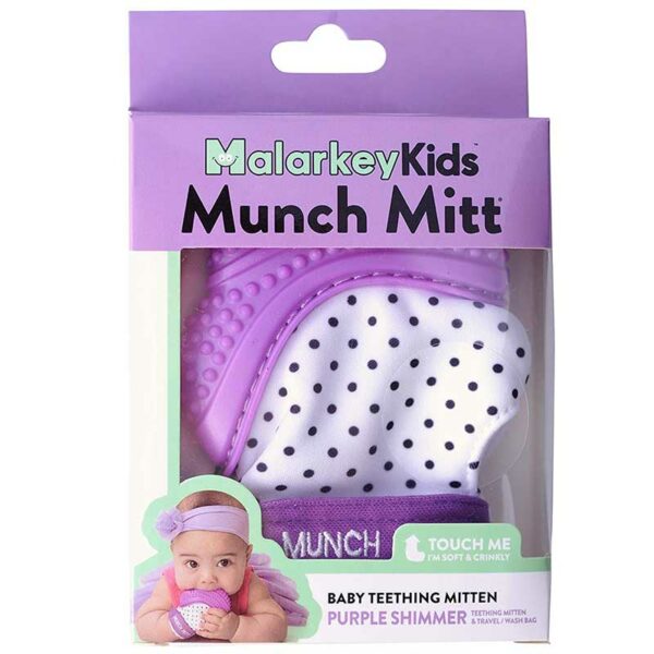 Rascador de Encías de Silicona con Bolsa de Viaje Malarkey Kids Munch Mitt Color Morado