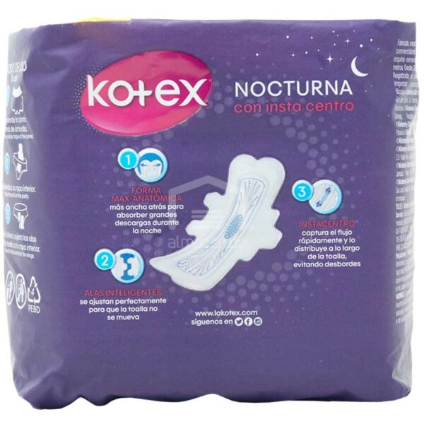Toallas Femeninas Kotex Nocturna Overnight (8 uds)