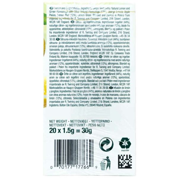 Té de Infusión de Limón y Jengibre Twinings, 20 uds