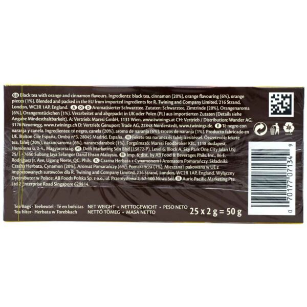 Té Sabor Naranja y Canela Twinings, 25 uds