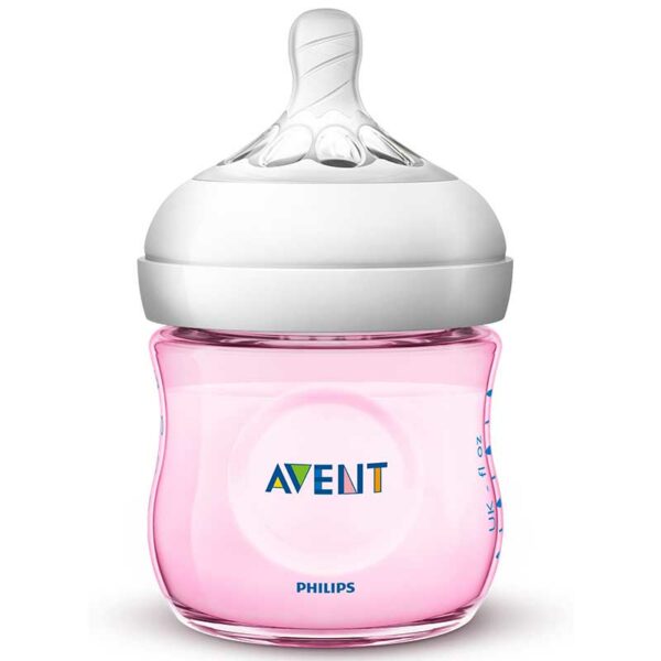 Biberón Philips Avent Natural de Cuello Ancho Color Rosado, 4 oz (2 uds)