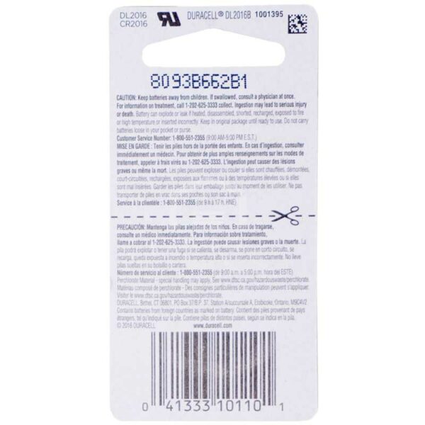 Batería Duracell de Botón de Litio 2016 (1 ud)