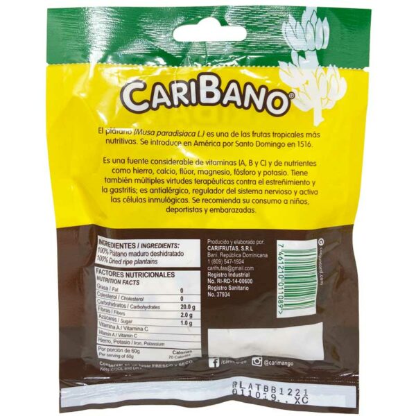 Plátanos Maduros Deshidratados CariFrutas, 60 g