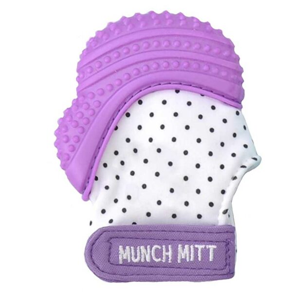 Rascador de Encías de Silicona con Bolsa de Viaje Malarkey Kids Munch Mitt Color Morado