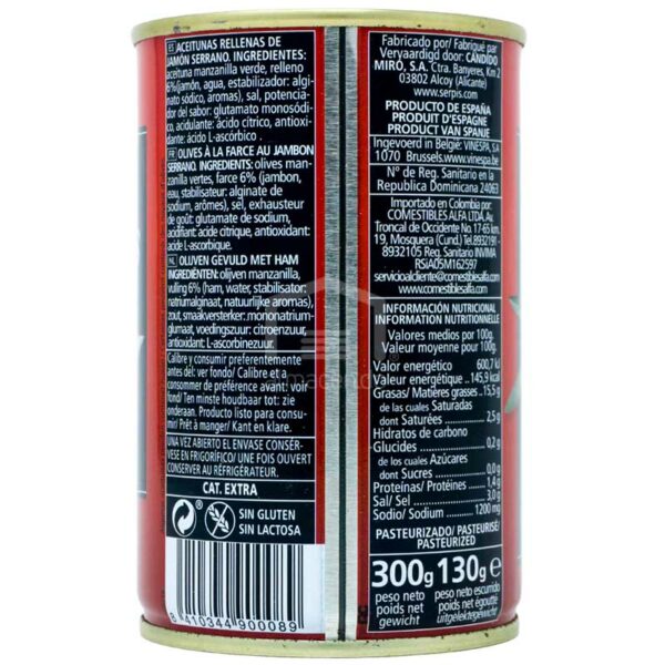Serpis Aceitunas Rellenas de Jamón Serrano, 300 g