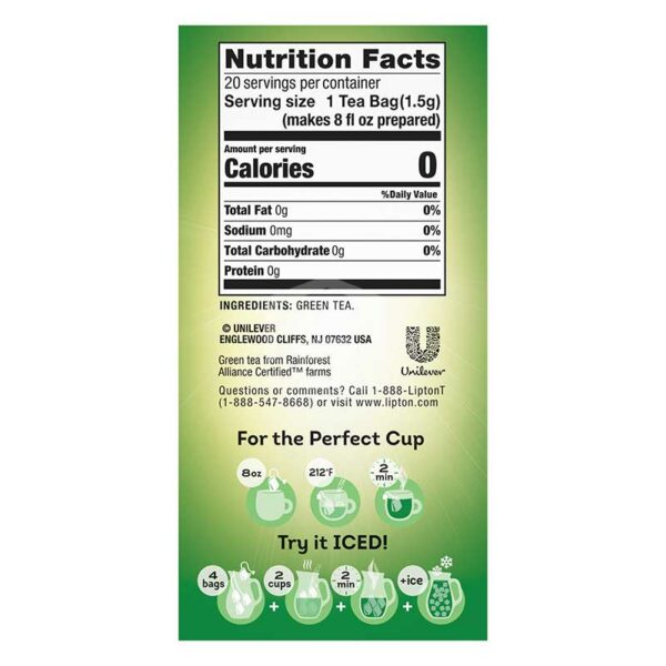Té Lipton Green Tea, 20 uds