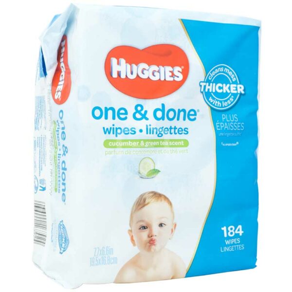 Toallitas Húmedas Huggies One & Done Fragancia a Pepino y Té Verde, 184 uds