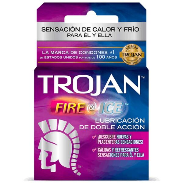 Condones-Lubricados-Trojan-Fire-&-Ice,-3-uds-Front Preservativos Lubricados Trojan Fire & Ice, 3 uds
