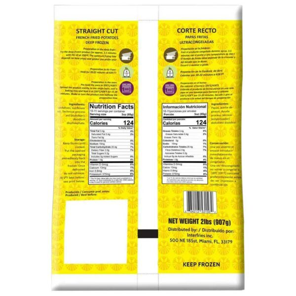 Papas Prefritas Interfries Corte Recto Grado A, 2 lbs