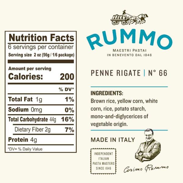 Pasta Rummo Penne Rigate Nº 66 Gluten Free, 400 g