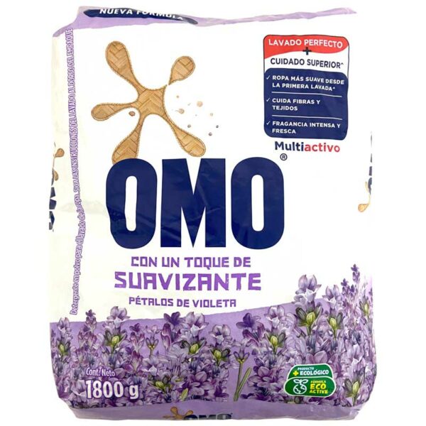 Detergente OMO Multiactivo con Toque de Suavizante Pétalos de Violeta, 1,800 g