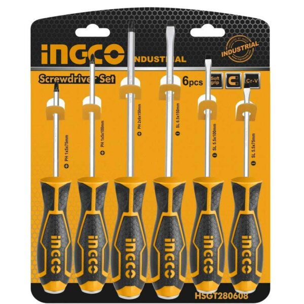 Set Destornilladores Industrial de Golpe Planos y Estrias de 6 Piezas INGCO