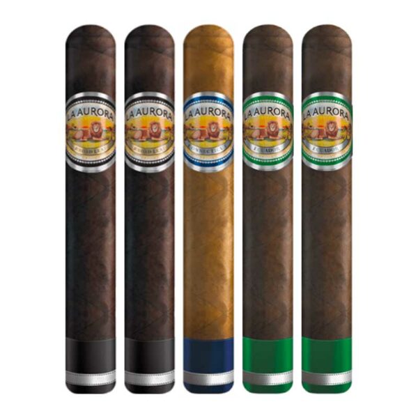 Tabacos-Sampler-La-Aurora-Preferidos-(5-uds)-Front Tabacos Variados La Aurora Preferidos Robusto (5 uds)