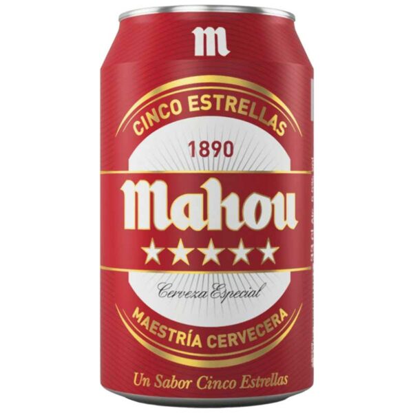 Cerveza-Mahou-Cinco-Estrellas,-11.2-oz-lata-Front Cerveza Mahou Cinco Estrellas, 11.2 oz
