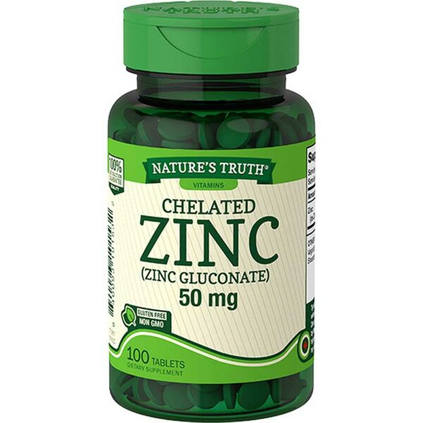 Gluconato-de-Zinc-50-mg,-100-Tabletas-Front Zinc Quedalo Nature's Truth 50 mg, 100 Tabletas