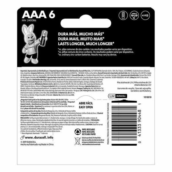 Batería-Alcalinas-Duracell-AAA,-6-uds-Back Batería Alcalinas Duracell AAA (6 uds)
