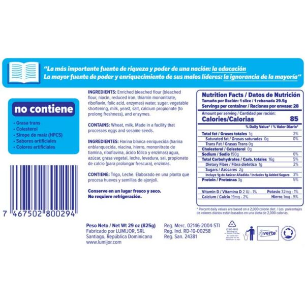 Pan Blanco Lumijor Viga Familiar Gourmet