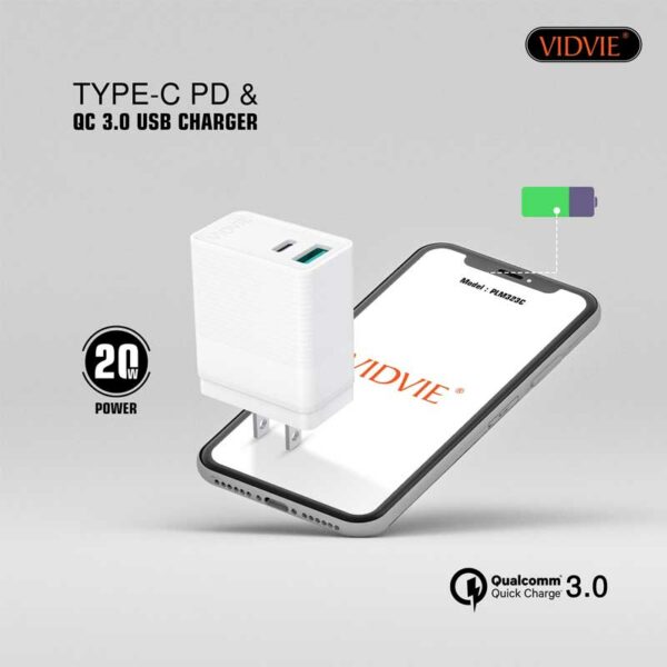 Cargador Vidvie 20 Watts PLM323C sin Cable