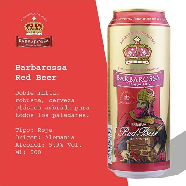 Cerveza Barbarossa Red Beer, 500 ml