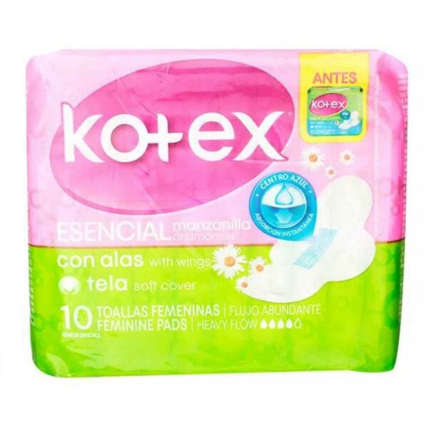 Toallas Femeninas Kotex Esencial con Manzanilla, 10 uds