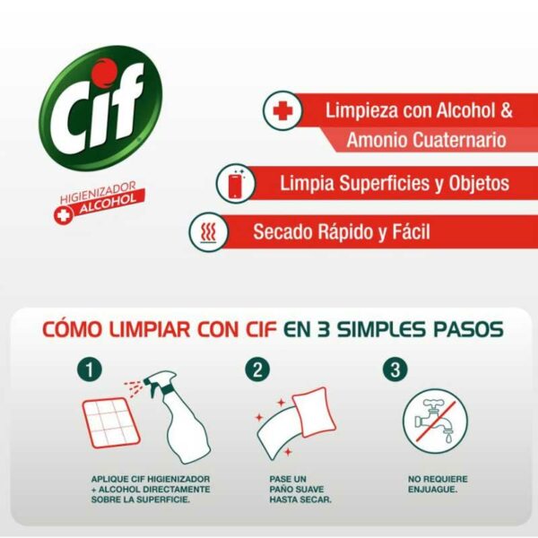 Limpiador Líquido Cif + Alcohol, 500 ml