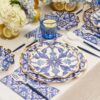 Platos-Desechables-Grandes-con-Motivo-'Noches-Marroquíes'-8-uds-Back Set de Cubiertos de Plástico Reusable en Color Azul Marino y Blanco 24 uds (Servicio para 8 comensales)