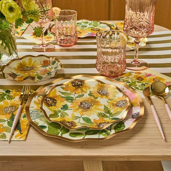 Platos-Desechables-para-Ensaladas-y-Postres-con-Motivo-'Girasoles'-(8-uds)-Turn Tazones Desechables para Aperitivos y Postres con Motivo "Girasoles" 6.5" (8 uds)