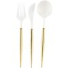 Set-de-Cubiertos-de-Plástico-Reusable-en-Color-Blanco-y-Dorado-36-uds-Front Set de Cubiertos de Plástico Reusable en Color Blanco y Dorado 36 uds (Servicio para 12 comensales)