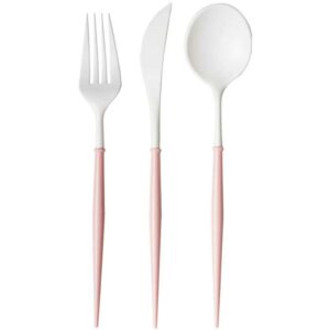 Set-de-Cubiertos-de-Plástico-Reusable-en-Color-Blanco-y-Rosa-Pálido-36-uds-Front Set de Cubiertos de Plástico Reusable en Color Blanco y Rosa Pálido 36 uds (Servicio para 12 comensales)